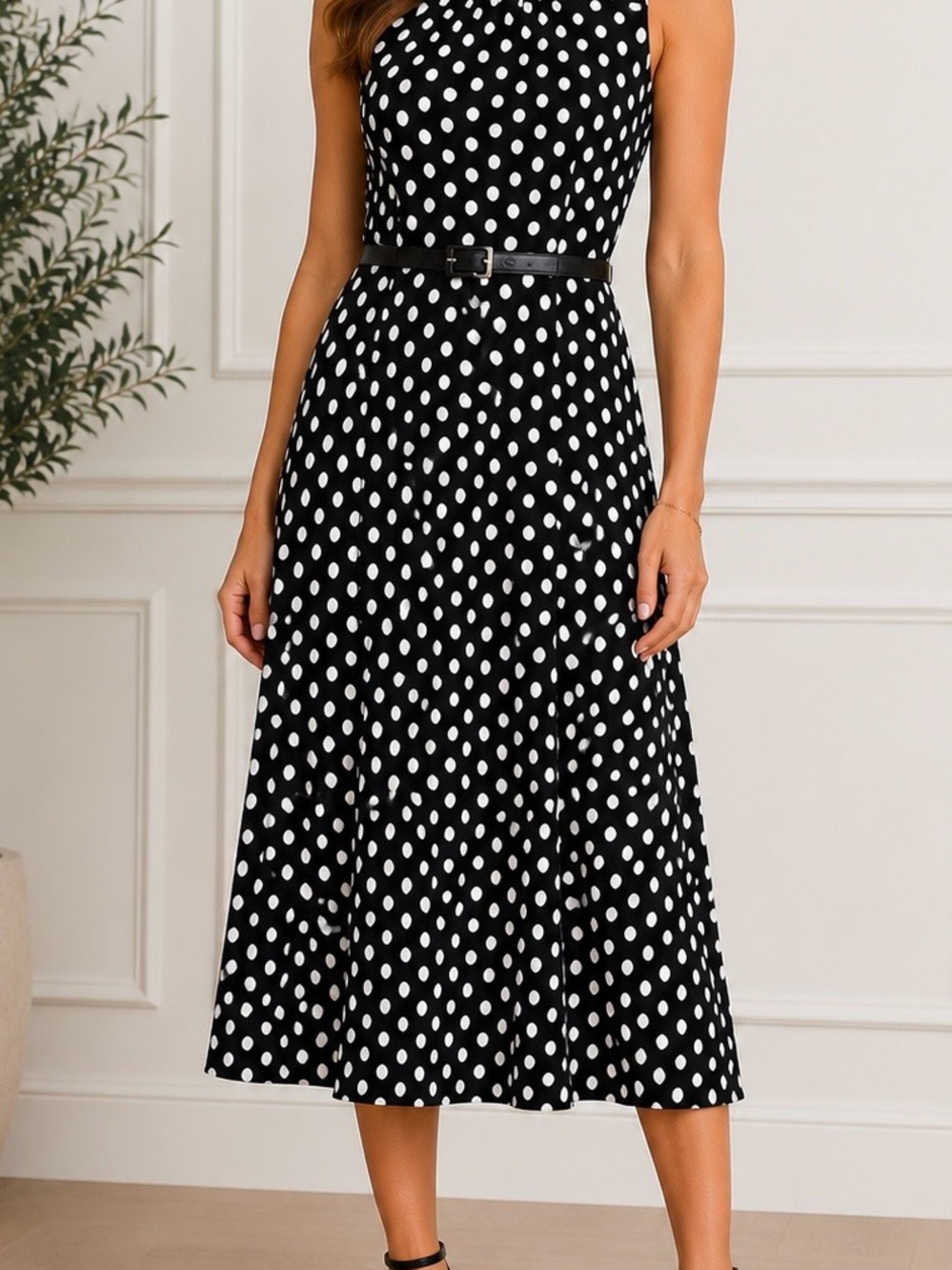 Tommy Hilfiger Black & White Polka Dot Belted Maxi Dress Size 12